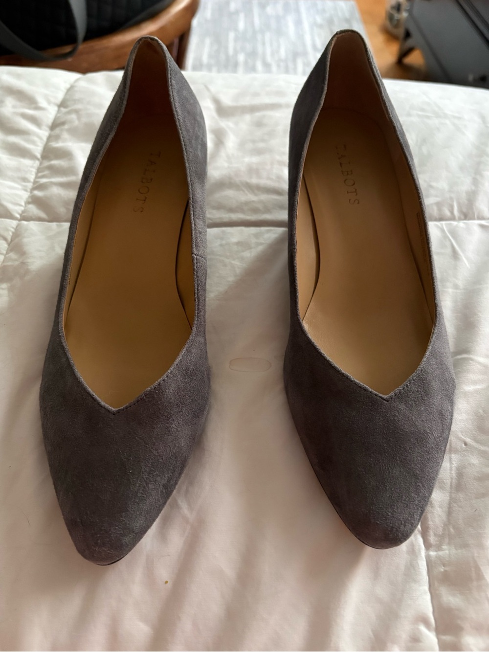 Talbots Grey Suede Pointed-Toe Wedges - new!
